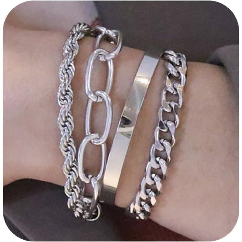 Women Metal Stackable Boho Indian Bangles Silver Bracelet Stack Non Tarnish
